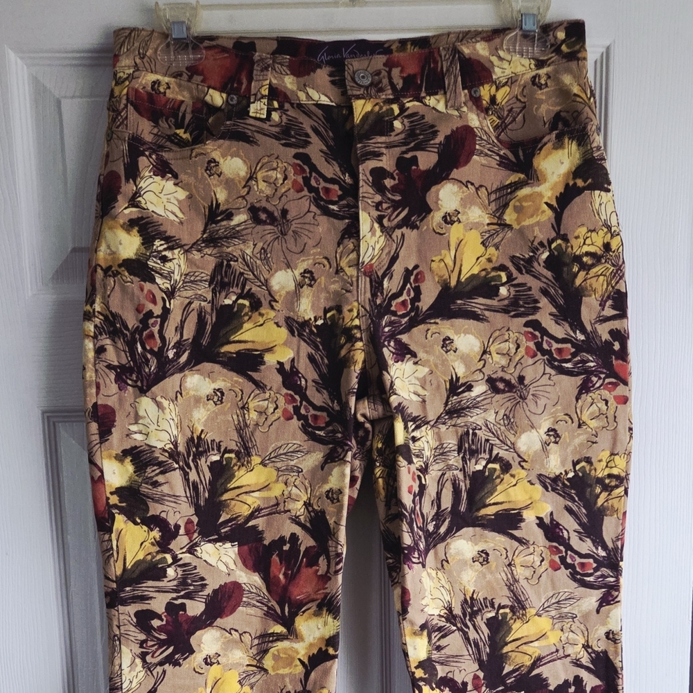 Gloria Vanderbilt High Rise Floral Print Jeans in Mustard, Brown & Red - Picture 6 of 13